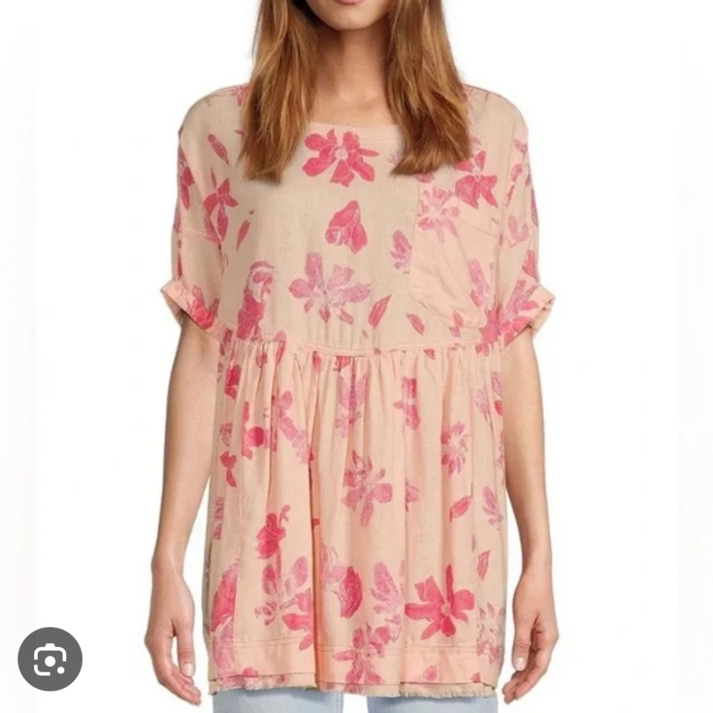 We The Free Pink Floral Tunic Top